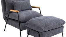 HOMCOM Scaun cu puft, suport pentru picioare, fotoliu confortabil reclinabil, gri | AOSOM RO