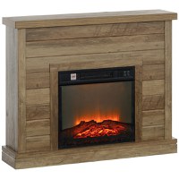 HOMCOM Șemineu Electric cu Flacără 3D, Oprire Automată, Încălzire Reglabilă și Temporizator, 96,5x22x81,7 cm, Lemn Natural | Aosom Romania - 1