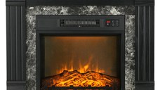 HOMCOM Semineu Electric de Podea cu Temporizator, Flacara Realista si Temperatura Reglabila, din Metal, ABS si PAL, 80x21.6x67.8 cm, Negru | Aosom RO