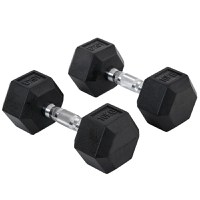 HOMCOM Set 2 gantere hexagonale de 10kg din metal si cauciuc pentru antrenamente acasa si la birou, negru - 1