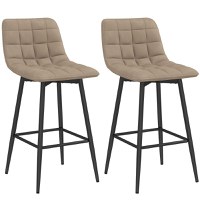 HOMCOM Set 2 Scaune în Stil Nordic cu Spătar și Suport pentru Picioare din Material de Catifea și Metal, 45x47x84 cm, Maro | Aosom Romania - 1