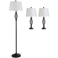 HomCom set 3 lampi (2 de masa, 1x lampa de podea) | AOSOM RO - 1