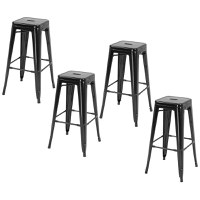 HOMCOM Set 4 Scaune de Bar din Metal cu Suport pentru Picioare Design Versatil pentru Interior/Exterior Negru 43x43x76 cm | Aosom Romania - 1