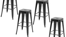 HOMCOM Set 4 Scaune de Bar din Metal cu Suport pentru Picioare Design Versatil pentru Interior/Exterior Negru 43x43x76 cm | Aosom Romania