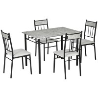 HOMCOM Set 5 Piese Masa Dreptunghiulară Metal MDF 4 Scaune Design Modern pentru Dining | Aosom Romania - 1