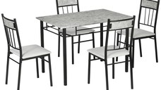 HOMCOM Set 5 Piese Masa Dreptunghiulară Metal MDF 4 Scaune Design Modern pentru Dining | Aosom Romania