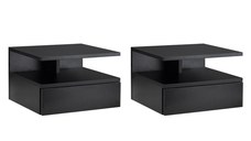 HOMCOM Set de 2 Noptiere Moderne Suspendate pentru Dormitor cu Sertar si Polita Superioara din Lemn 35x32x22.5cm, Negru