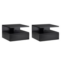 HOMCOM Set de 2 Noptiere Moderne Suspendate pentru Dormitor cu Sertar si Polita Superioara din Lemn 35x32x22.5cm, Negru - 1