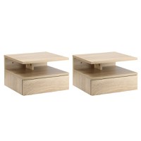 HOMCOM Set de 2 Noptiere Moderne Suspendate pentru Dormitor cu Sertar si Polita Superioara din Lemn 35x32x22.5cm, Stejar | Aosom Romania - 1