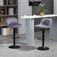 HOMCOM Set de 2 scaune de bar cu efect de catifea cu spatar si suport pentru picioare, 43x45x81-101cm, gri | AOSOM RO - 1