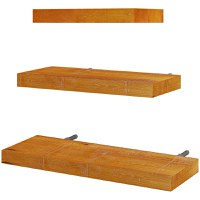 HOMCOM Set de 3 Rafturi de Perete din Lemn de Pin pentru Sufragerie, Dormitor si Studiou, 30/40/50x18x3.6cm, Maro - 1