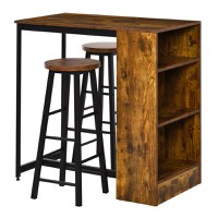 HOMCOM Set de Masă de Bar și Scaune cu Raft de Depozitare, 91x49x91 cm, Maro Rustic | Aosom Romania - 1