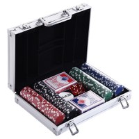 HOMCOM Set de Poker, 200 jetoane, Carcasa de aluminiu, Argintiu - 1