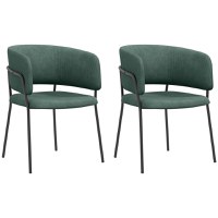 HOMCOM Set de Scaune, Scaune de Bucătărie Tapițate Moderne din Catifea cu Spate, Cotieră și Picioare Metalice, 57x53x73 cm, Verde - 1