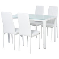 HOMCOM Set Masa pentru 4 Persoane cu 4 Scaune Tapițate, Design Modern și Elegant, Ideal pentru Dining, Alb | Aosom Romania - 1