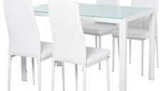 HOMCOM Set Masa pentru 4 Persoane cu 4 Scaune Tapițate, Design Modern și Elegant, Ideal pentru Dining, Alb | Aosom Romania