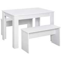 HOMCOM Set Mobilier Bucătărie Modern, Masă Albă cu 2 Bănci, Design Compact, Ideal pentru Spații Mici, Alb | Aosom Romania - 1