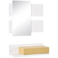 HOMCOM Set mobilier pentru hol cu ​​oglinda si sertar, mobilier modern din lemn cu oglinda 40x70cm, fixare pe perete | AOSOM RO - 1