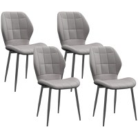 HOMCOM Set of Four Modern Style Flannel Dining Chairs - Light Grey | Aosom Romania - 1