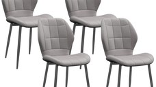 HOMCOM Set of Four Modern Style Flannel Dining Chairs - Light Grey | Aosom Romania