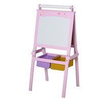 HOMCOM Sevalet pentru desen pentru copii cu varste 3+, rola de hartie 2 cutii tabla alba neagra, MDF, roz - 1