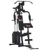 HOMCOM Stație de Fitness pentru Antrenament Acasă cu Scaun și Spătar, Sală de Sport Multifuncțională, 135x103x210 cm, Negru - 1