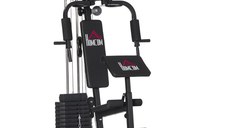 HOMCOM Stație de Fitness pentru Antrenament Acasă cu Scaun și Spătar, Sală de Sport Multifuncțională, 135x103x210 cm, Negru