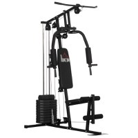 HOMCOM Statiune fitness cu greutati de 45kg pentru antrenament profesional la tine acasa, din otel, 135x103x210cm, Negru - 1