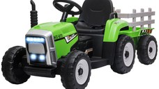 HOMCOM Tractor Electric cu Remorca Detasabila, Baterii de 12V, cu Telecomanda, Muzica si Claxon pentru copii de 3-6 ani, Verde | Aosom Romania