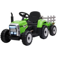 HOMCOM Tractor Electric cu Remorca Detasabila, Baterii de 12V, cu Telecomanda, Muzica si Claxon pentru copii de 3-6 ani, Verde | Aosom Romania - 1