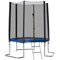 HOMCOM Trambulina Elastica pentru Copii si Adulti cu Plasa de Siguranta si Scara, pentru Interior si Exterior, 223x223x230cm, AlbastrA - 1