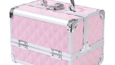 HOMCOM Trusa Machiaj Profesionala, Beauty Case pentru Make Up cu Profile din Aluminiu, Maner si Tava in Consola, 20x15x15cm, Roz | Aosom Romania