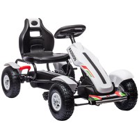 Kart cu Pedale HOMCOM pentru Copii cu Scaun Reglabil, Anvelope Gonflabile, Frana de Mana, pentru Varsta 5-12 ani, Alb | Aosom RO - 1