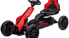 Kart cu pedale pentru copii cu vârsta între 3-8 ani cu scaun reglabil în 4 poziții și roți EVA, 100x58x58,5cm roșu și negru HOMCOM | Aosom RO