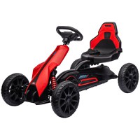 Kart cu pedale pentru copii cu vârsta între 3-8 ani cu scaun reglabil în 4 poziții și roți EVA, 100x58x58,5cm roșu și negru HOMCOM | Aosom RO - 1