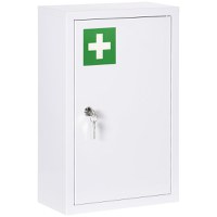 Kleankin Dulap de medicamente cu 3 niveluri din otel inoxidabil cu 2 chei si suport de perete, 30x14x46 cm, alb | AOSOM RO - 1