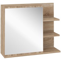 kleankin Mobilier Oglinda Baie de Perete, Dulapior Suspendat cu Usa si Etajere din Lemn, 60x18x50cm, Natural - 1