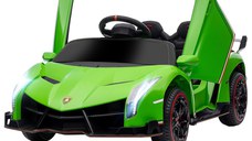 Lamborghini Veneno Electric cu Licenta 12V pentru Copii cu Usi Tip Fluture, Baterie Portabila, Claxon, pentru 3-6 ani, Verde HOMCOM | Aosom Romania