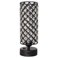 Lampa de Masa HOMCOM cu Abajur din Cristal si 2 Porturi USB, Intensitatea Luminii Reglabila Touch Ф10,8 x 30 cm, Negru - 1