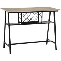 Masa de bar HOMCOM pentru 10 sticle, PAL si otel, 120x60x91 cm, culoare negru si lemn | Aosom RO - 1