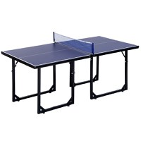 Masa de Ping Pong Pliabila, Multifuncitonala, cu Plasa din Otel si MDF, 182x91x76cm - Albastru HOMCOM | Aosom Romania - 1