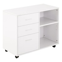 Mobilier pentru Imprimanta HOMCOM cu 3 Sertare din Lemn, Mobilier Birou Multifunctional cu 4 Roti si Rafturi Deschise, 80x40x65cm, Alb | Aosom RO - 1