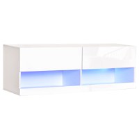 Mobilier suspendat pentru TV, cu 20 LED-uri, orificii pentru cabluri, din MDF, alb lucios, 120x35x40.5cm HOMCOM | Aosom RO - 1