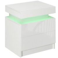 Noptiera alba HOMCOM cu lumina LED RGB, noptiera frontala lucioasa cu 2 sertare, pentru camera de zi, dormitor | Aosom RO - 1