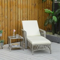 Outsunny 2 bucati sezlong din rattan din PE, mobilier pentru scaune reglabile din rachita, sezlong de gradina | AOSOM RO - 1