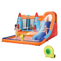 Outsunny Castel Gonflabil pentru Copii Piscina cu Tobogan si Trambulina, Pompa Electrica, 370x270x185cm, Multicolor - 1