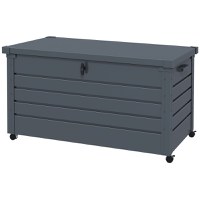 Outsunny Cutie de depozitare 331 de litri pentru exterior cu roti, Organizator din otel galvanizat pentru terasa si gradina care poate fi incuiat si este rezistent la apa, Gri inchis - 1