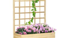 Outsunny Ghiveci din Lemn cu Grilaj pentru Plante Cățărătoare, Ideal pentru Legume și Flori, 90x43x150 cm, Design Natural | Aosom Romania