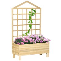 Outsunny Ghiveci din Lemn cu Grilaj pentru Plante Cățărătoare, Ideal pentru Legume și Flori, 90x43x150 cm, Design Natural | Aosom Romania - 1