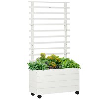 Outsunny Jardiniera inaltata verticala cu 4 roti si suport pentru plantele cataratoare, din lemn de brad, 76x30x155cm, alb | AOSOM RO - 1